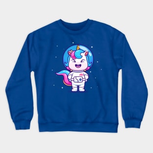 Cute unicorn astronaut standing outside space Crewneck Sweatshirt